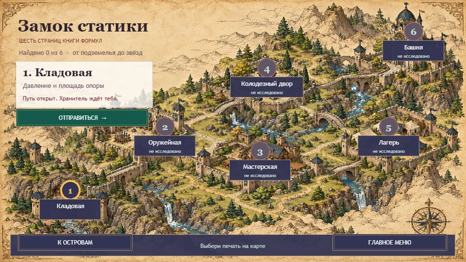 Иллюстрированная карта Замка статики с шестью районами